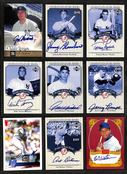 (27) Manufacturer Certified Yankees Autographs w. Silvera, Cerv, Gamble, Watson, Key, Michael, Blanchard, Medich, + 